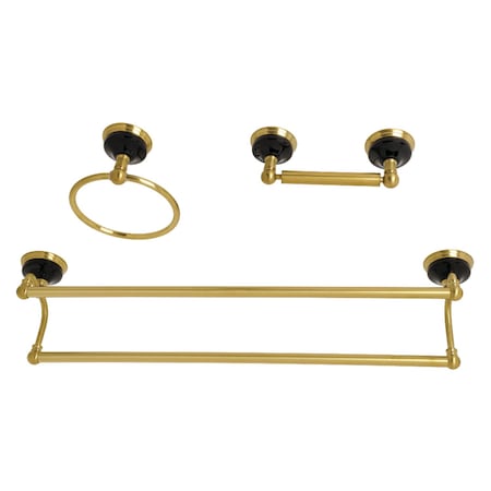 Kingston Brass BAK911348BB Water Onyx 3-Piece Bathroom Accessory Set, Brushed Brass BAK911348BB